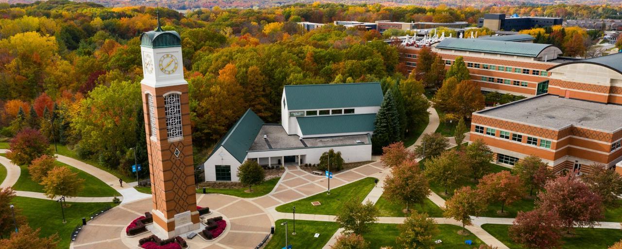 aerial view of GVSU campus in the fall